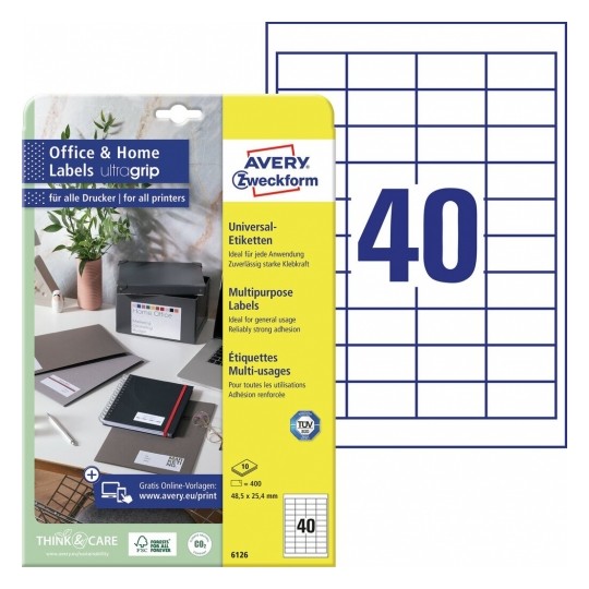 Avery Multipurpose Labels in A4 Sheet With Ultragrip, 40 Labels Per Page - Pack of 10