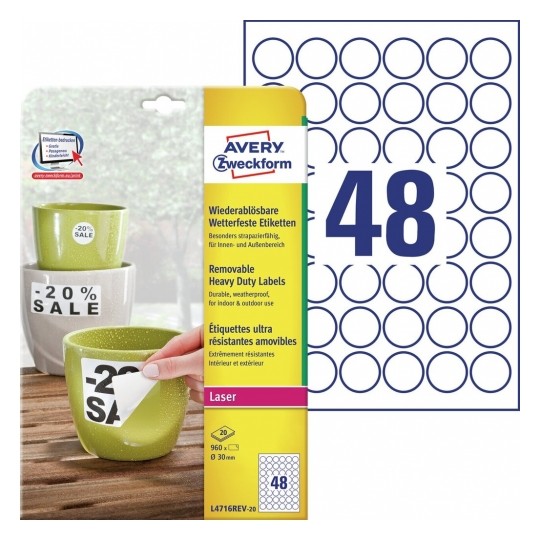 Avery Weatherproof Film Labels, 960 Labels Per 20 Pages - L4716rev-20