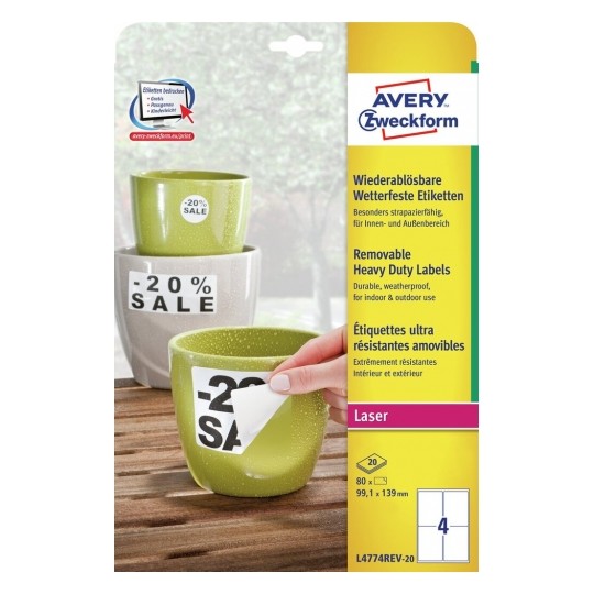 Avery Weatherproof Film Labels, 80 Labels Per 20 Pages - L4774REV-20