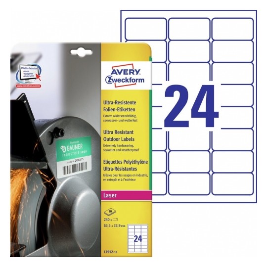 Avery Ultra Resistant Outdoor Labels, 240 Labels Per 10 Pages - L7912-10