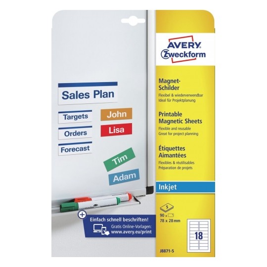 Avery Magnetic Signs, 90 Labels Per 5 Pages - J8871-5