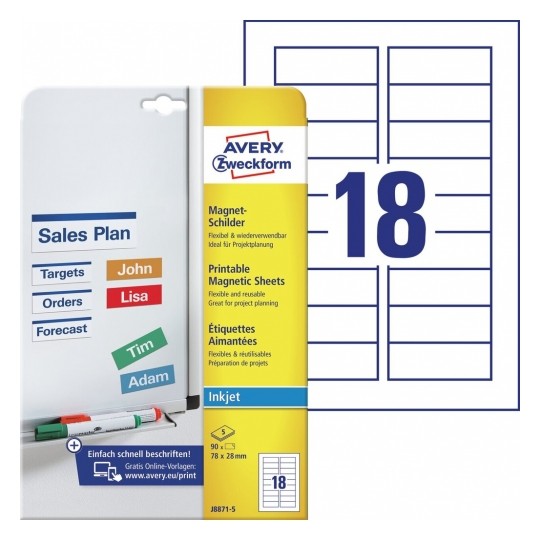 Avery Magnetic Signs, 90 Labels Per 5 Pages - J8871-5
