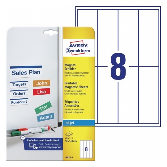 Avery Magnetic Signs, 40 Labels Per 5 Pages - J8875-5