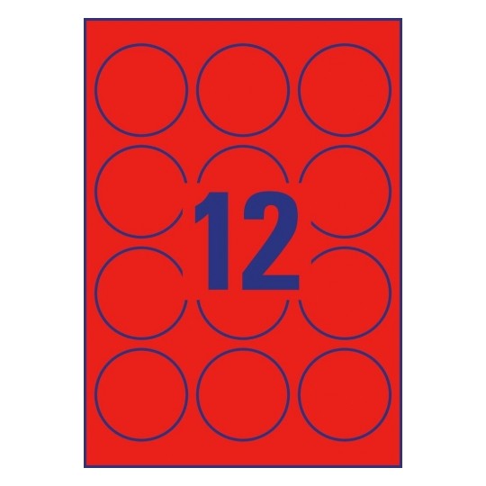 Avery Round Neon Red Labels, 300 Labels Per 25 Pages - L7670R-25