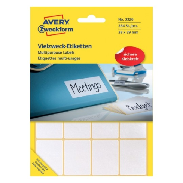 Avery Multi Usage Labels,38 x 29 (W x H mm), 384 Labels - 24 Pages - white