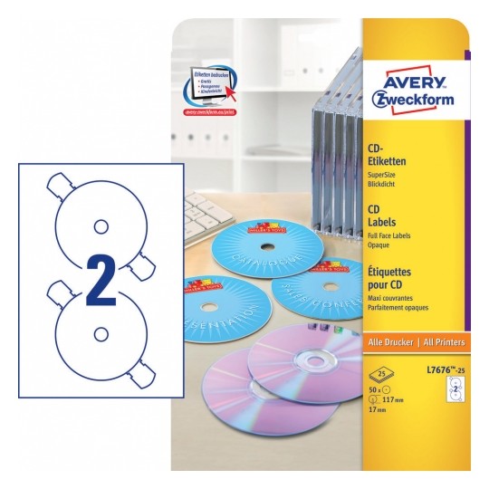 Avery CD Labels Supersize, 50 Labels Per 2 Pages - L7676-25