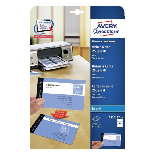 Avery Business Cards, Matt White 200 Labels - 25 Pages - C32015-25