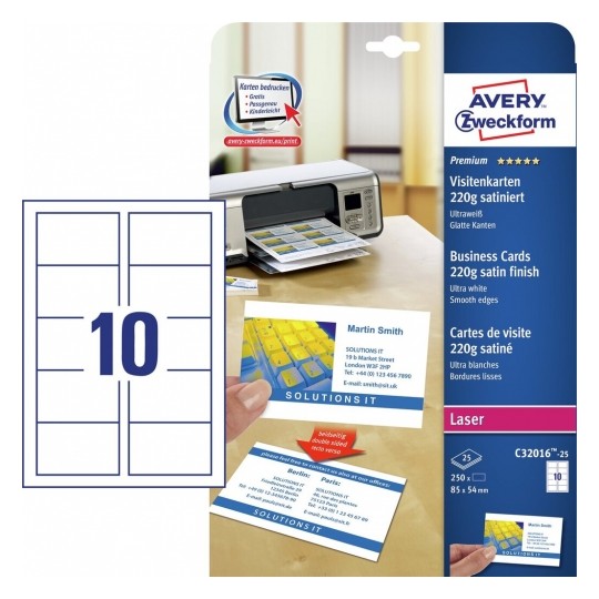 Avery Business Cards, Ultra White 250 Labels - 25 Pages - C32016-25