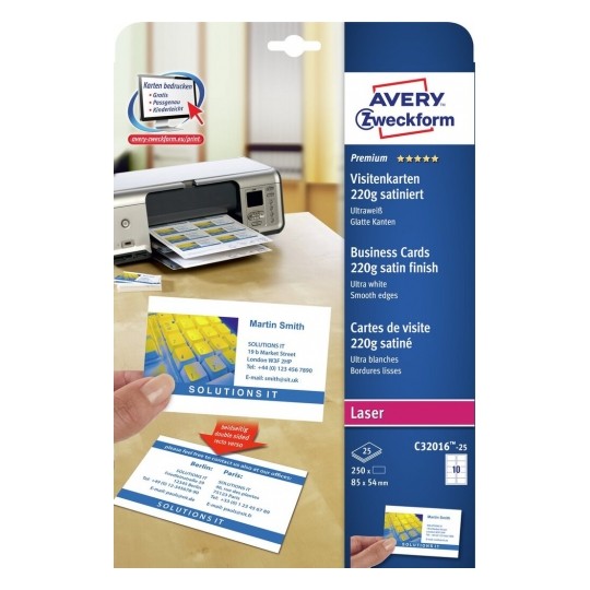 Avery Business Cards, Ultra White 250 Labels - 25 Pages - C32016-25