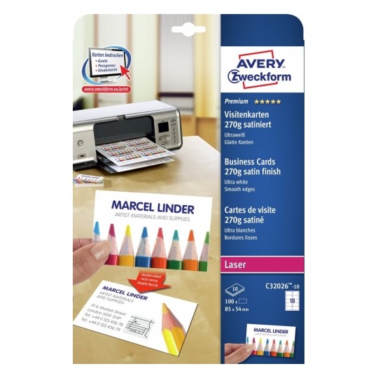 Avery Business Cards, Ultra White 100 Labels - 10 Pages - C32026-10