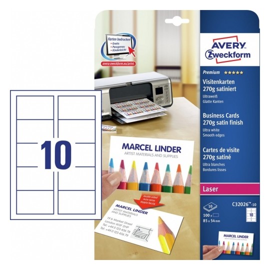 Avery Business Cards, Ultra White 100 Labels - 10 Pages - C32026-10