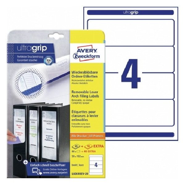 Avery Filing Labels in A4 Sheet, 59 x 192 (W x H mm),120 Labels - 30 Pages - White