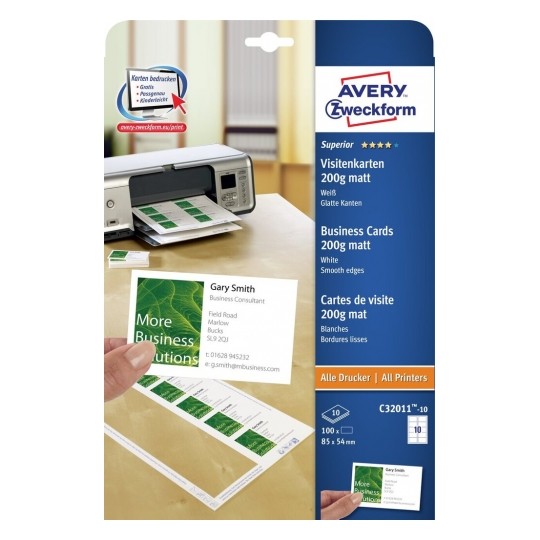 Avery Business Cards, Matt White 100 Labels - 10 Pages - C32011-10