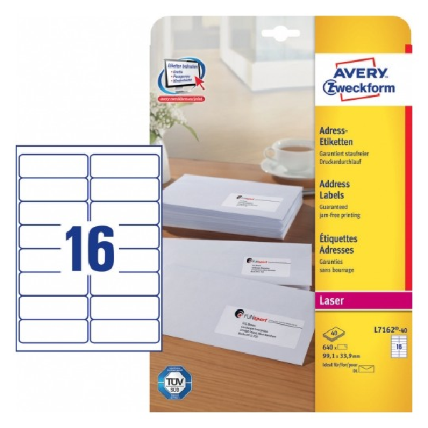 Avery Address Labels for Din Long Envelopes, 99.1 X 33.9 (W X H Mm), White, 640 Labels/ Pack