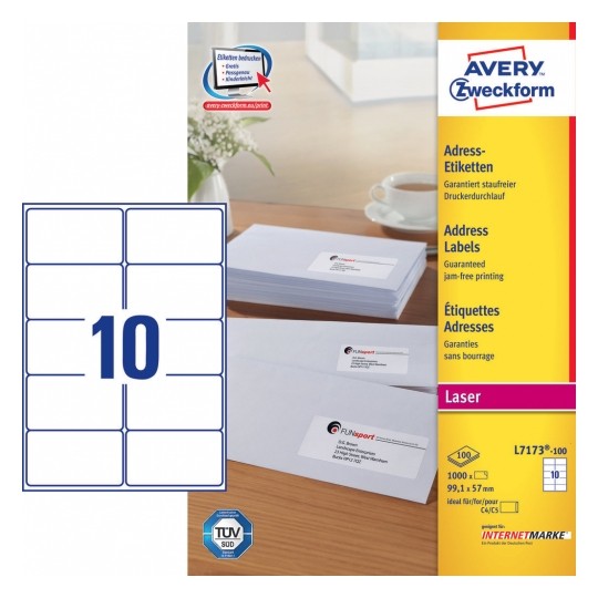 Avery Address Labels for C4/C5 Envelopes, 99.1 X 57 (W X H Mm), 1000 Labels/ Pack -  White