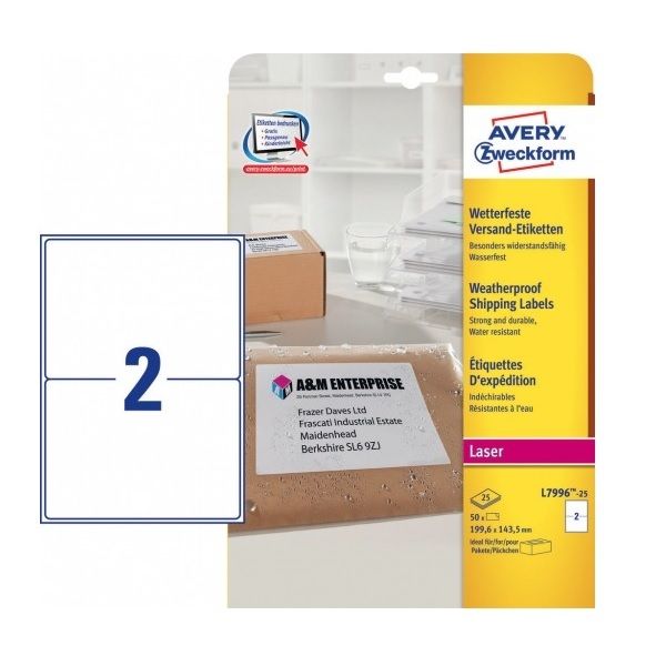 Avery Mailing Labels In A4 Sheet,199.6 x 143.5 (W x H mm), 50 Labels - 25 Pages