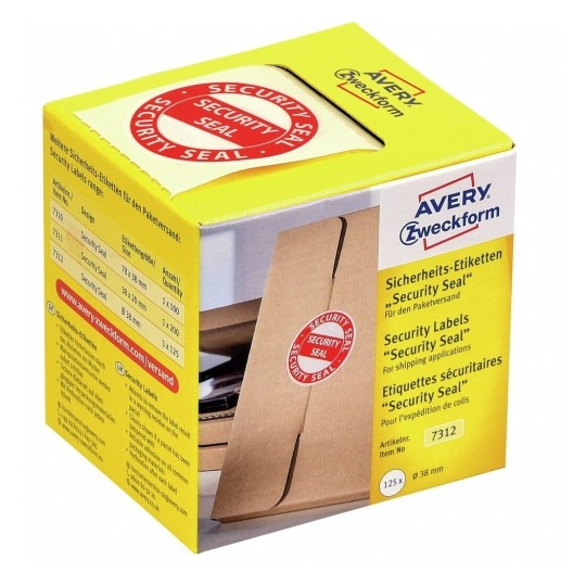 Avery Security Seals With Dispenser, Ø 38 mm, 125 Labels Per Pack - Red