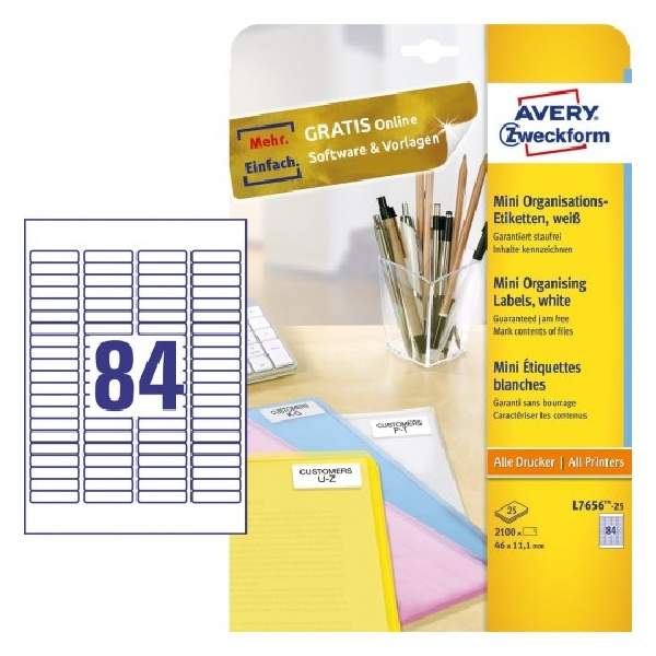 Avery Suspension Filing Labels, Removable, 46 x 11.1 mm, 2100 Labels/ Pack - White