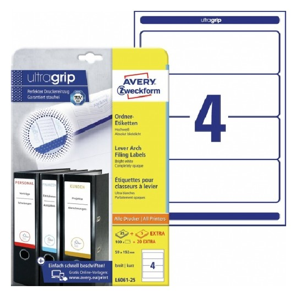 Avery Wide Filing Labels in A4 Sheet, 120 Labels -30 Pages
