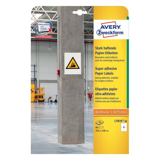 Avery Highly Adhesive Paper Labels, 80 Labels - 20 Pages