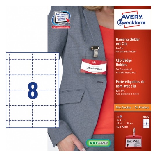 Avery Name Tags,60 X 90 Mm, 32 Labels - 4 Pages