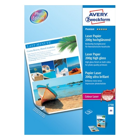 Avery Premium Colour Laser Paper, A4, 200 Gram, 100 Sheets - Pack