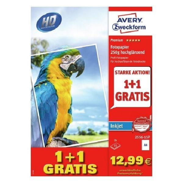 Avery Premium Inkjet Photo Paper, A4,  15 Sheets + 15 Free
