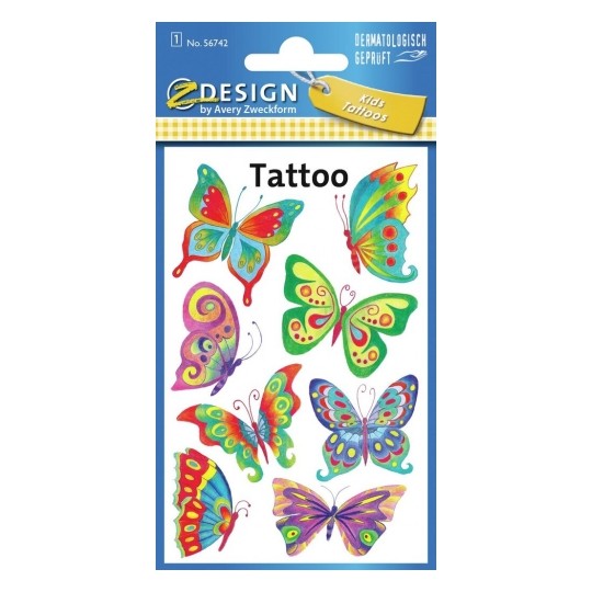 Avery Temporary Kids Tattoo, 8 Butterflies Tattoos Per 1 Page