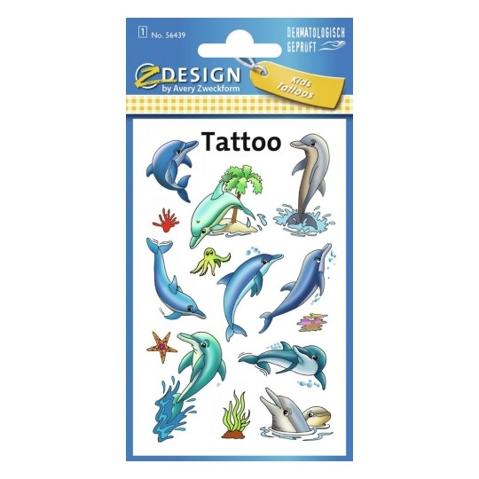 Avery Temporary Kids Tattoo, 13 Dolphins Tattoos Per 1 Page