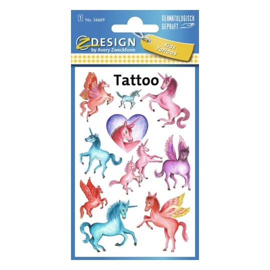 Avery Temporary Kids Tattoo, 10 Unicorns Tattoos Per 1 Page