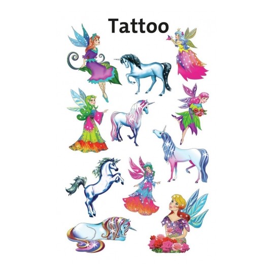 Avery Temporary Kids Tattoo, 11 Fairies/Unicorns Tattoos Per 1 Page