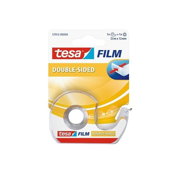 Tesa film Clear Double Sided Adhesive Tape for Arts and Crafts with Dispenser, 7.5m x 12mm