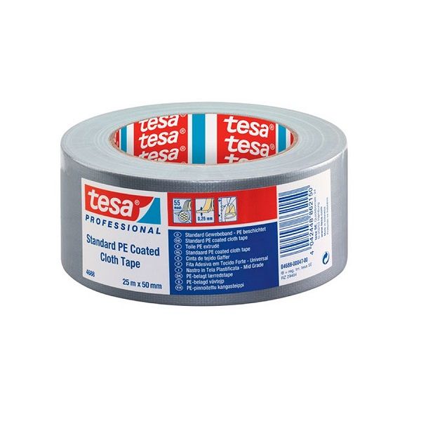 Tesa Standard Polyethylene Coated Cloth tape, 25m x 50mm - Silver