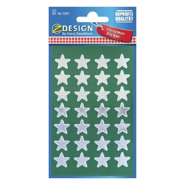 Avery Christmas Stickers, Stars, 56 Sticker - 2 Page - Silver