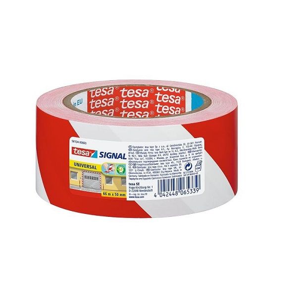 Tesa Self-Adhesive Marking Signal Tape, 66m x 50mm - Red-White