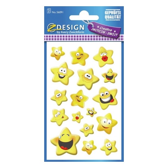 Avery Deco Stickers, Emoticon Star, 34 Sticker - 2 Page