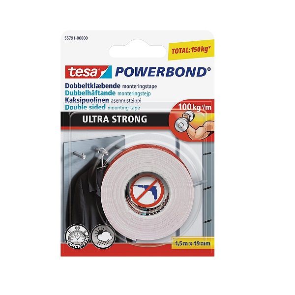 Tesa Powerbond Ultra Strong Foam Double Sided Mounting Tape 1.5 m x 19 mm