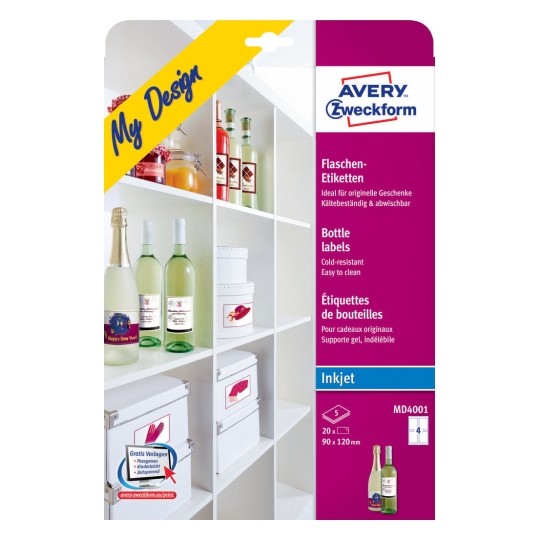 Avery Bottle Labels, W 90 Mm X H 120 Mm - 20 Labels- 5 Pages