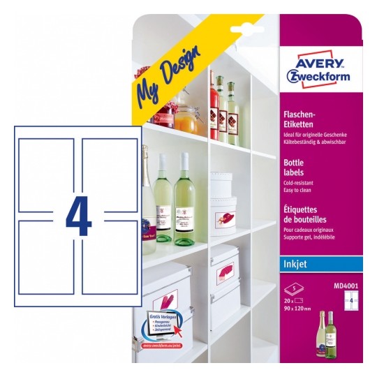 Avery Bottle Labels, W 90 Mm X H 120 Mm - 20 Labels- 5 Pages