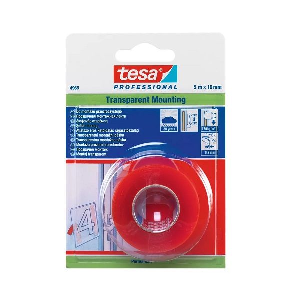 Tesa Professional Transparent Mounting Tape, 5m x 19mm