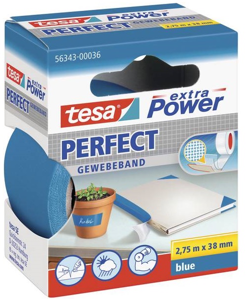 Tesa Extra Power Perfect Strong Cloth Tape (L X W) 2.75 M X 38mm - Blue