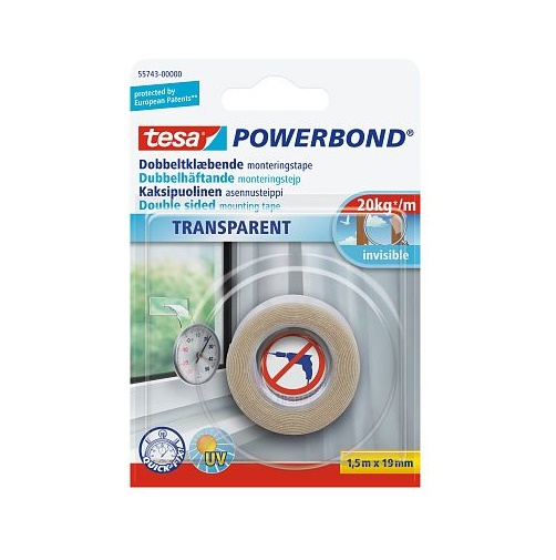 Tesa Powerbond Transparent, Holds up to 2 kg1 per 10 cm Tape
