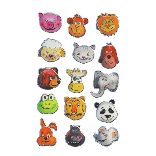 Avery 3D Stickers for Kids, Animal Heads - 15 Sticker - 1 Page