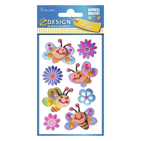 Avery 3D Stickers for Kids, Butterflies, Flowers - 8 Sticker - 1 Page