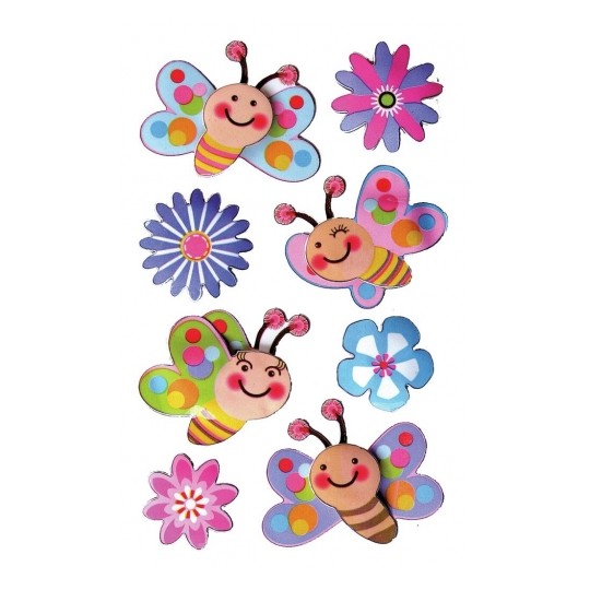 Avery 3D Stickers for Kids, Butterflies, Flowers - 8 Sticker - 1 Page