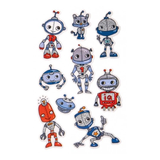 Avery Glitter Stickers Robots, 9 Sticker - 1 Page