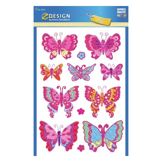 Avery Large Stickers "Butterflies", 12 Sticker - 1 Page