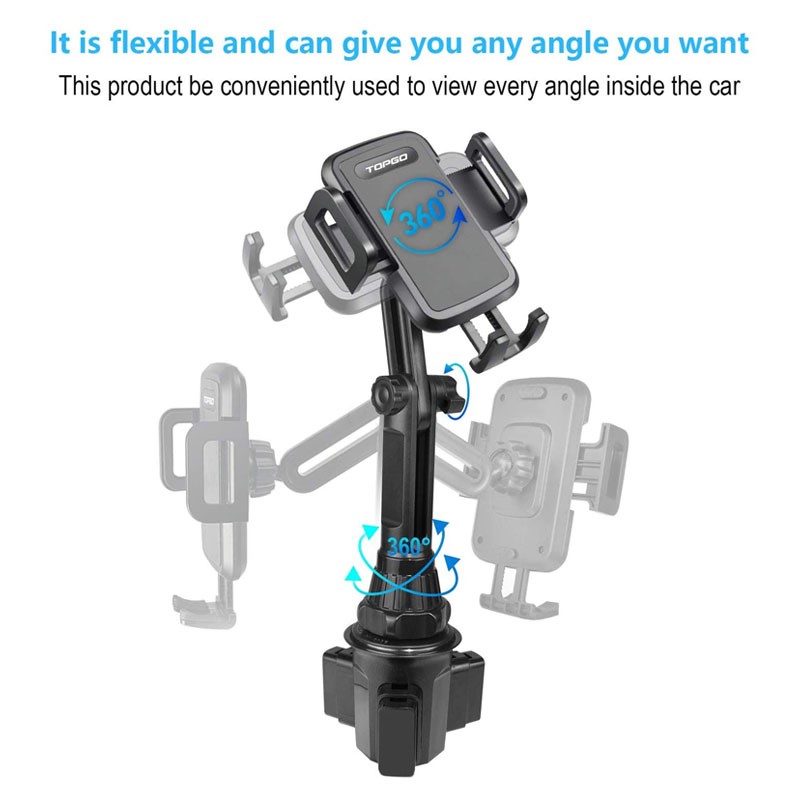 TOPGO 360 Degree Adjustable Pole Car Cup Holder Phone Mount - Black