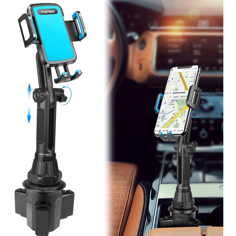 TOPGO 360 Degree Adjustable Pole Car Cup Holder Phone Mount - Black
