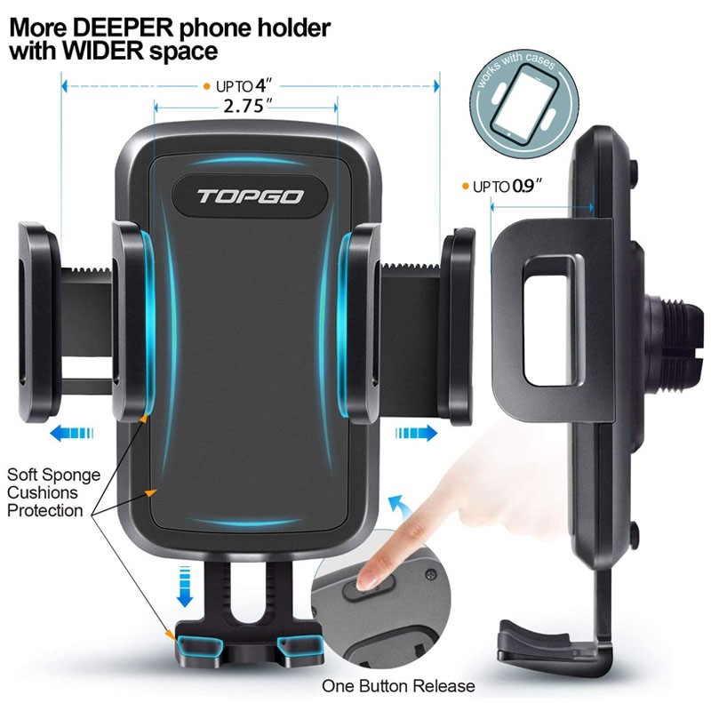 TOPGO 360 Degree Adjustable Pole Car Cup Holder Phone Mount - Black